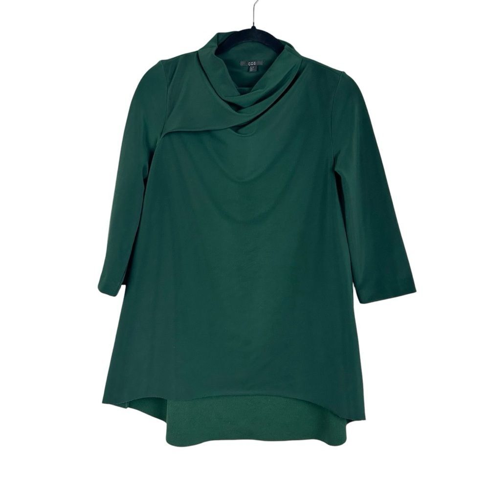 COS Elegant Green Cowl Neck Top Size XS High Low Hem